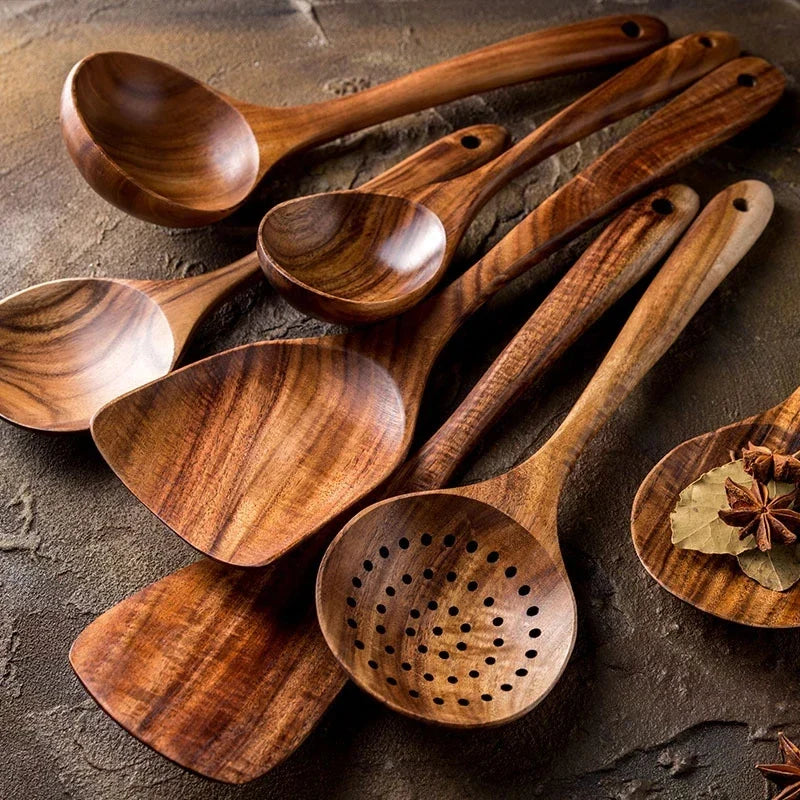 Wooden Cooking Utensils Set With Holder (7Pcs)